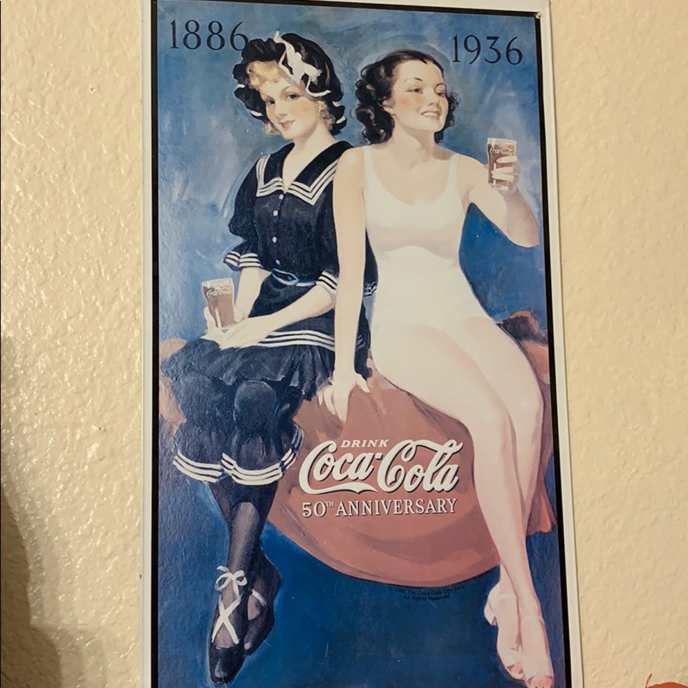 Vintage 50th anniversary Coca Cola tin sign